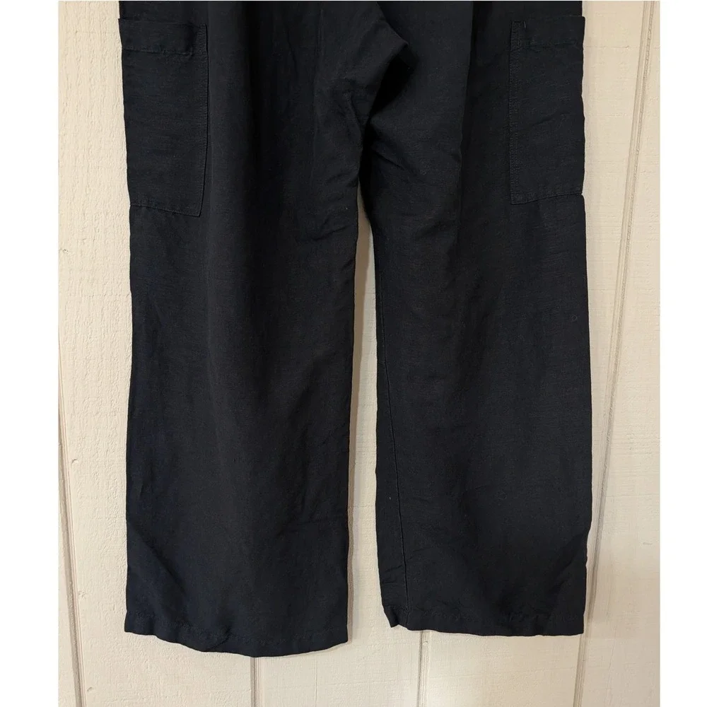 Morijana Jackie Black Linen Blend Wide Leg Cargo Pants Lagenlook Coastal S - Picture 9 of 11
